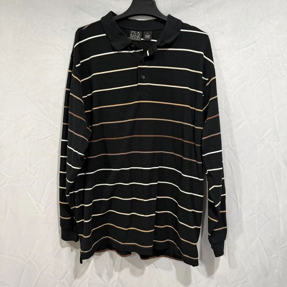 Jos A Bank‎ Travelers Long Sleeve Black Striped Polo Shirt XL  Preppy Casual